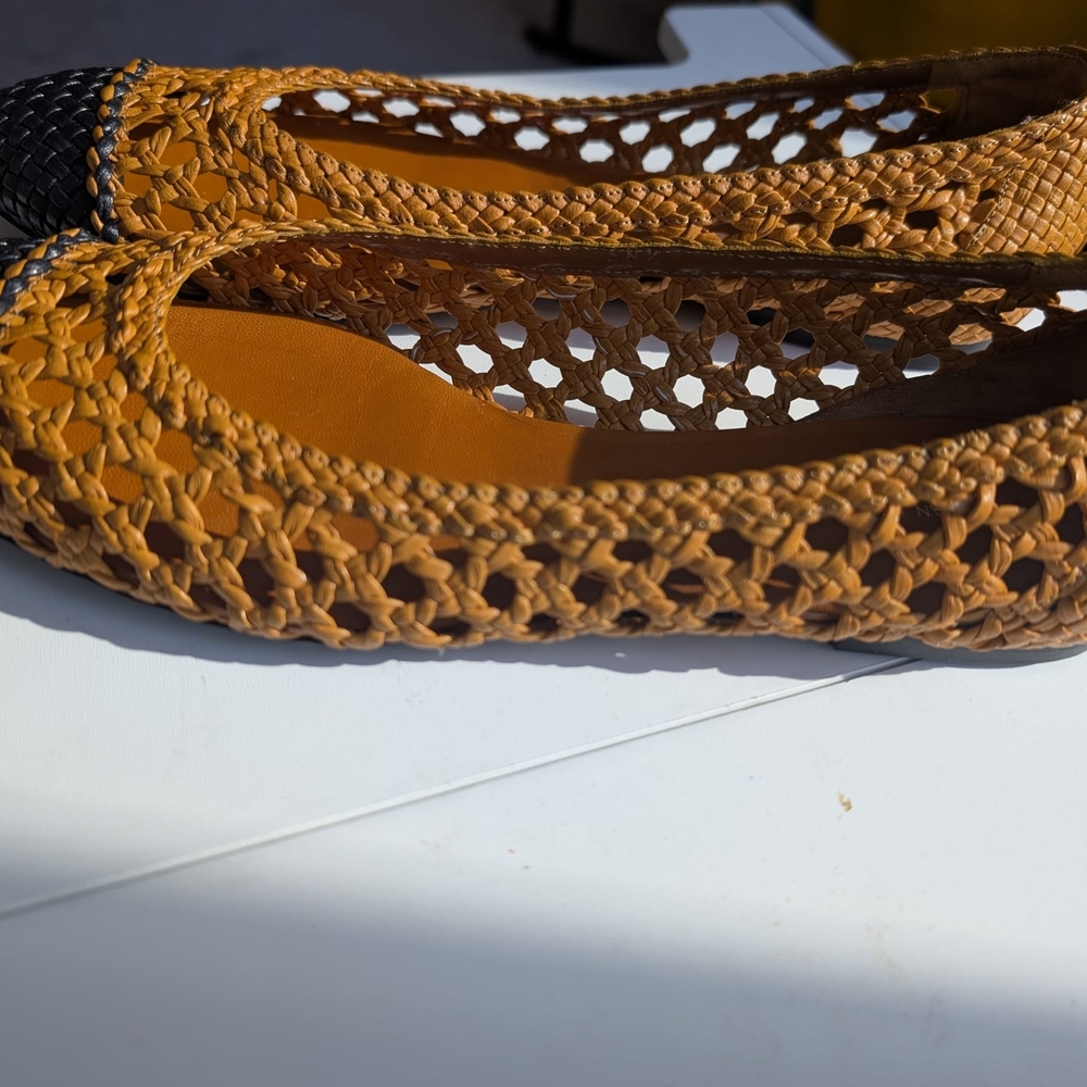 Dries Van Noten Woven Flats in Tan and Black - Picture 2 of 4